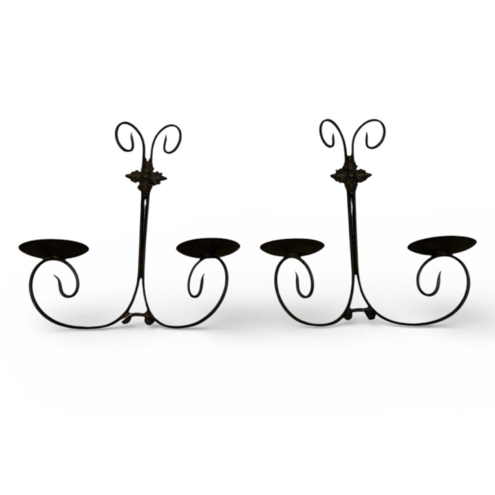 Double Arm Brown Iron Metal Candle Holders Wall Sconces